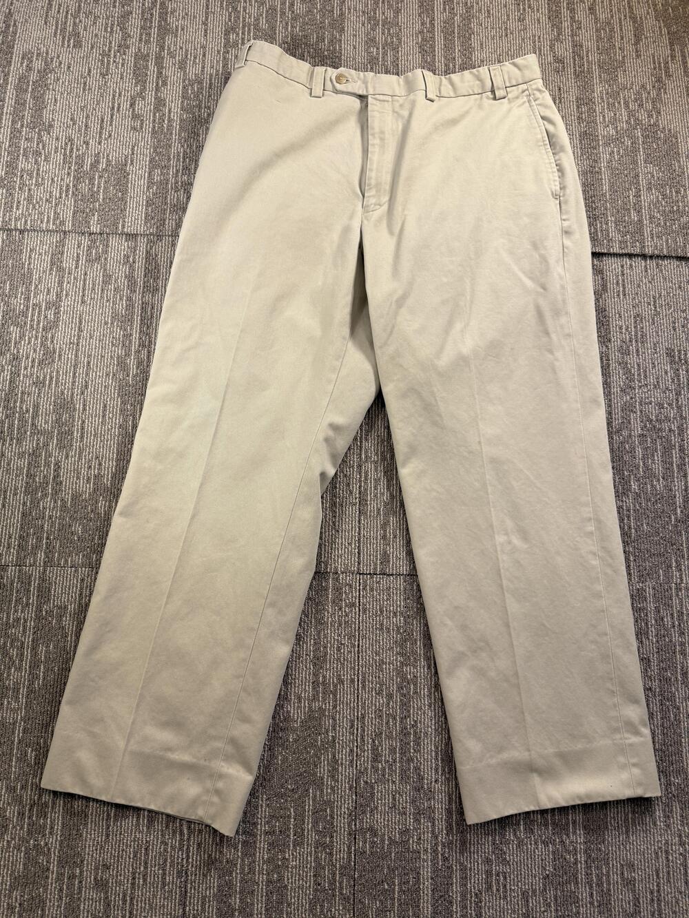 Khaki Chino Pants Mens 32x30 Beige Cotton Casual Flat Front Work Office Golf